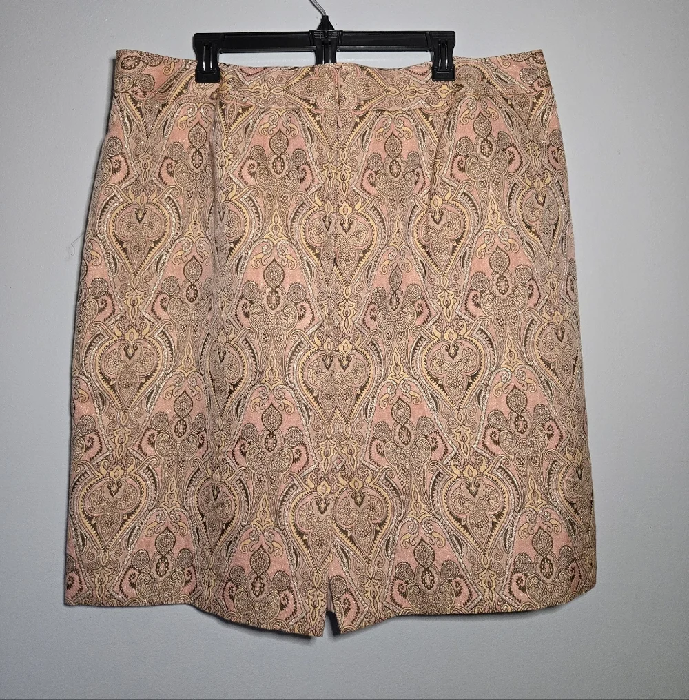 Talbots Silk Blend Paisley Pencil Skirt Plus Size 18W‎ Pink Gold Jacquard